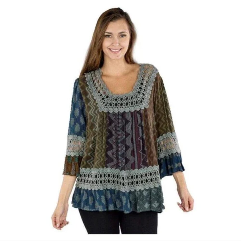 Sacred Threads Boho Tunic With Crochet Trim Nwt - image 1